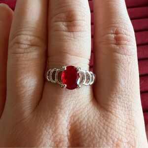 Silver Tone Ring with Red Stone